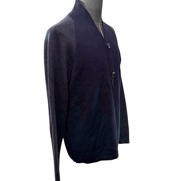 Emporio Armani Cardigan Sweater Men XL Raglan Shawl 2 Tone Navy Gray Wool Blend - Picture 7 of 11